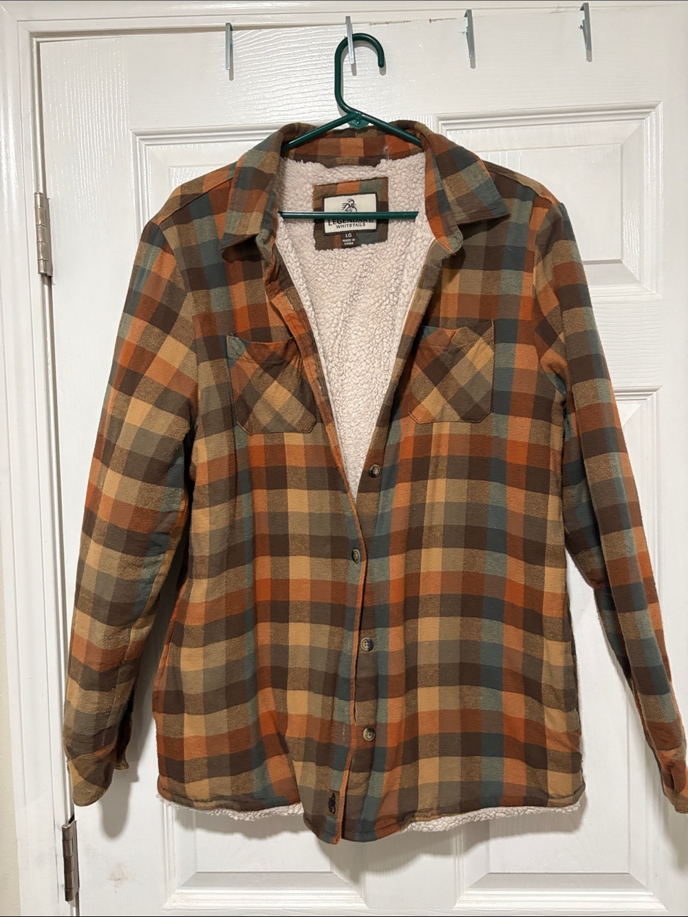 Legendary Whitetails Plaid Sherpa-Lined Jacket in Brown, Tan, Green